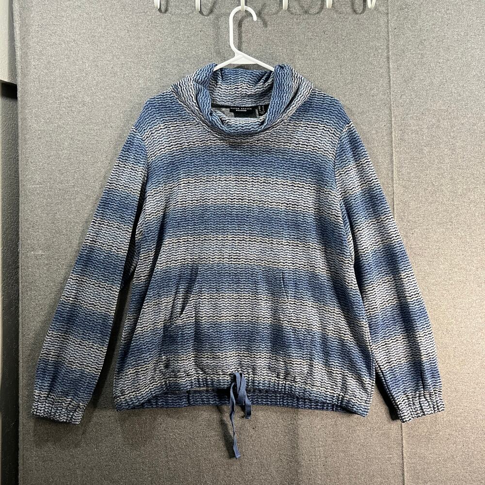 Susan Graver Heelend Printed Brushed Knit Raglan Suea Peri Blue Size Large
